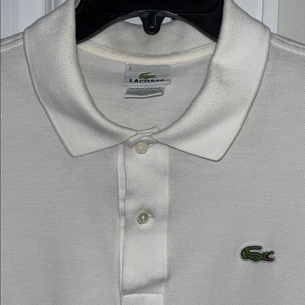 Lacoste Devanlay Alligator 100% Cotton white polo golf shirt 7 XL marks spots
